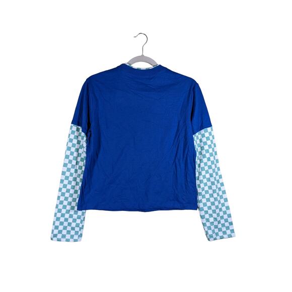 Rugrats Reptar Long Sleeve Dinosaur TShirt Nickelodeon Blue Checkered S Crew Tee - Picture 9 of 9